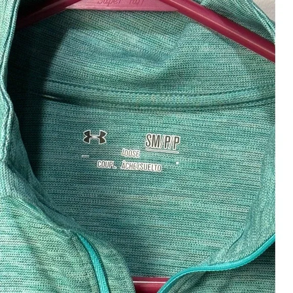 Under Armour Women's Teal Heathered Quarter Zip Long Sleeve Athletic Top SM - Picture 2 of 7